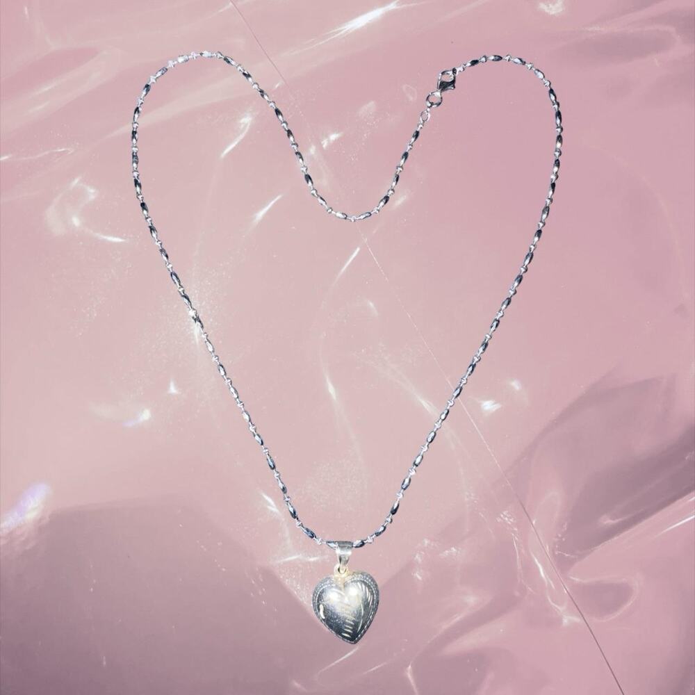 Y2K Romantic 925 Sterling Silver puff heart diamond cut pendant necklace